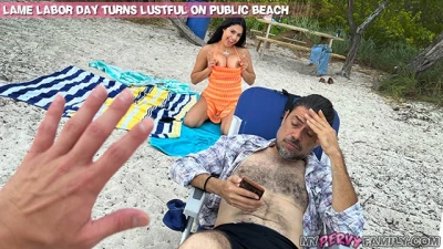 I Bend over & Bang my Hot Latina Stepsis on Public Beach - MyPervyFamily -