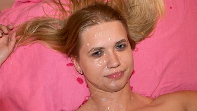 Facial Casting - Blonde Gets Massive Facial Load after Harsh Condom BJ